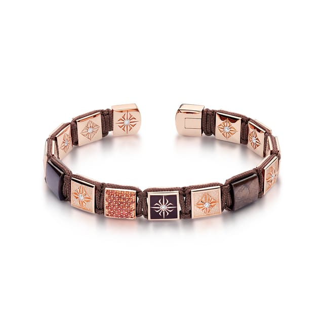 Lock Cuff With Braiding in rose gold with diamonds, sapphires and enamel