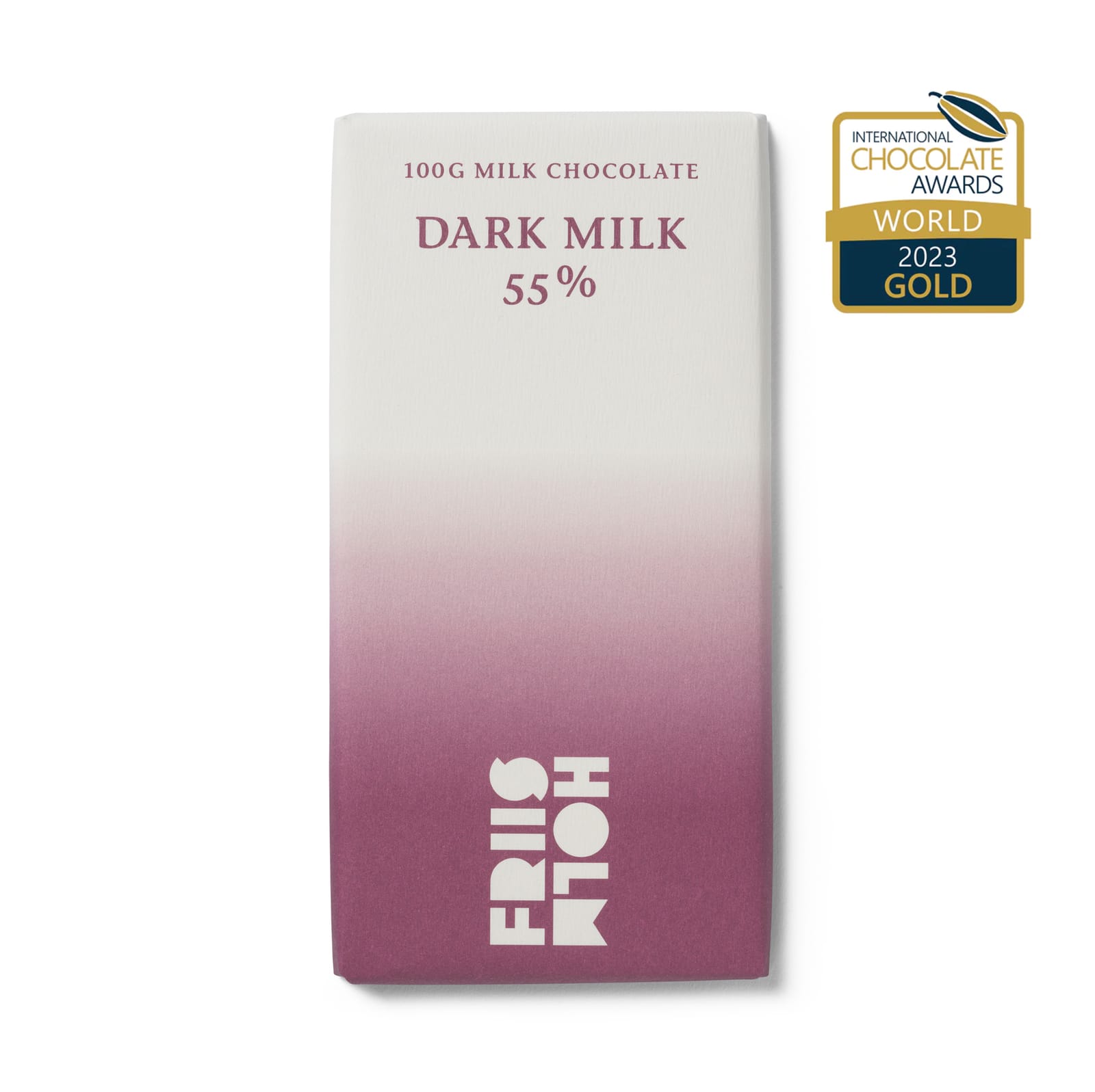 The 100 g Dark Milk 55% bar in its wrapper