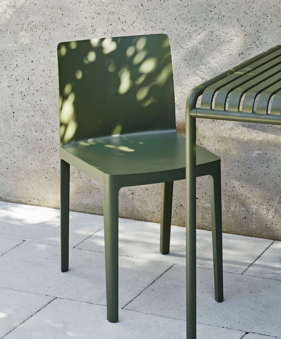 Élémentaire chair in olive, outdoors