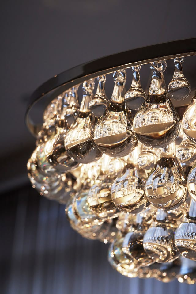 A chandelier in the hotel