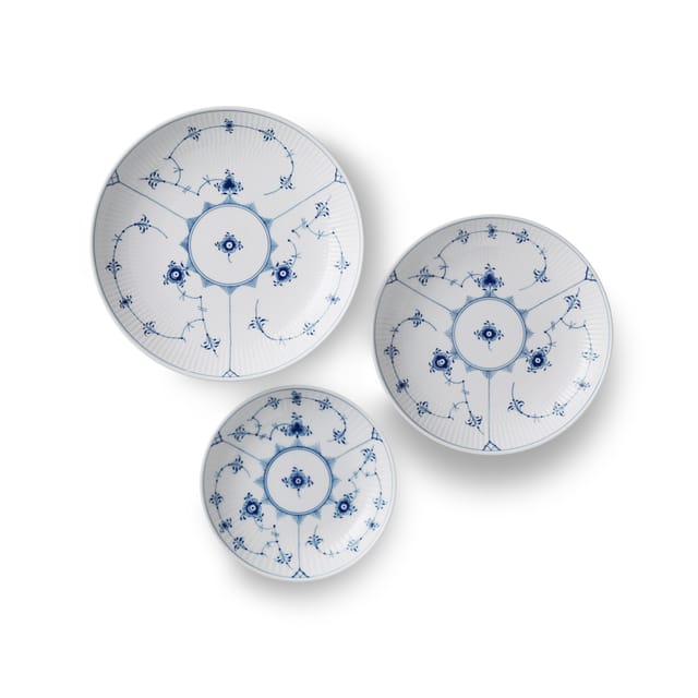 Three Blue Fluted Plain shallow bowls