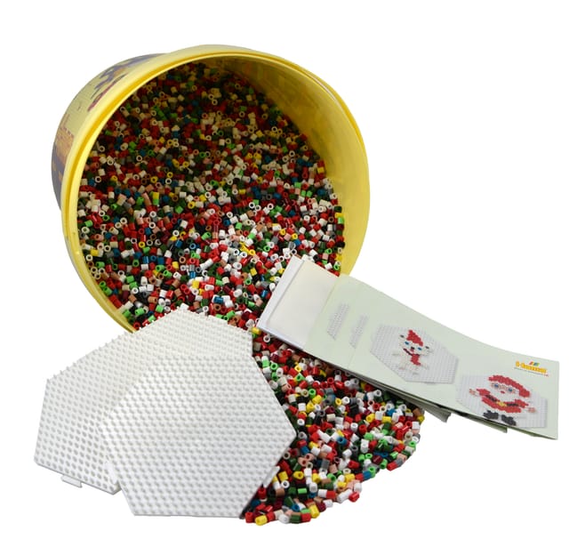 Midi beads in red, green and white with hexagonal pegboards