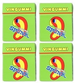 Four green boxes of Spunk wine gums