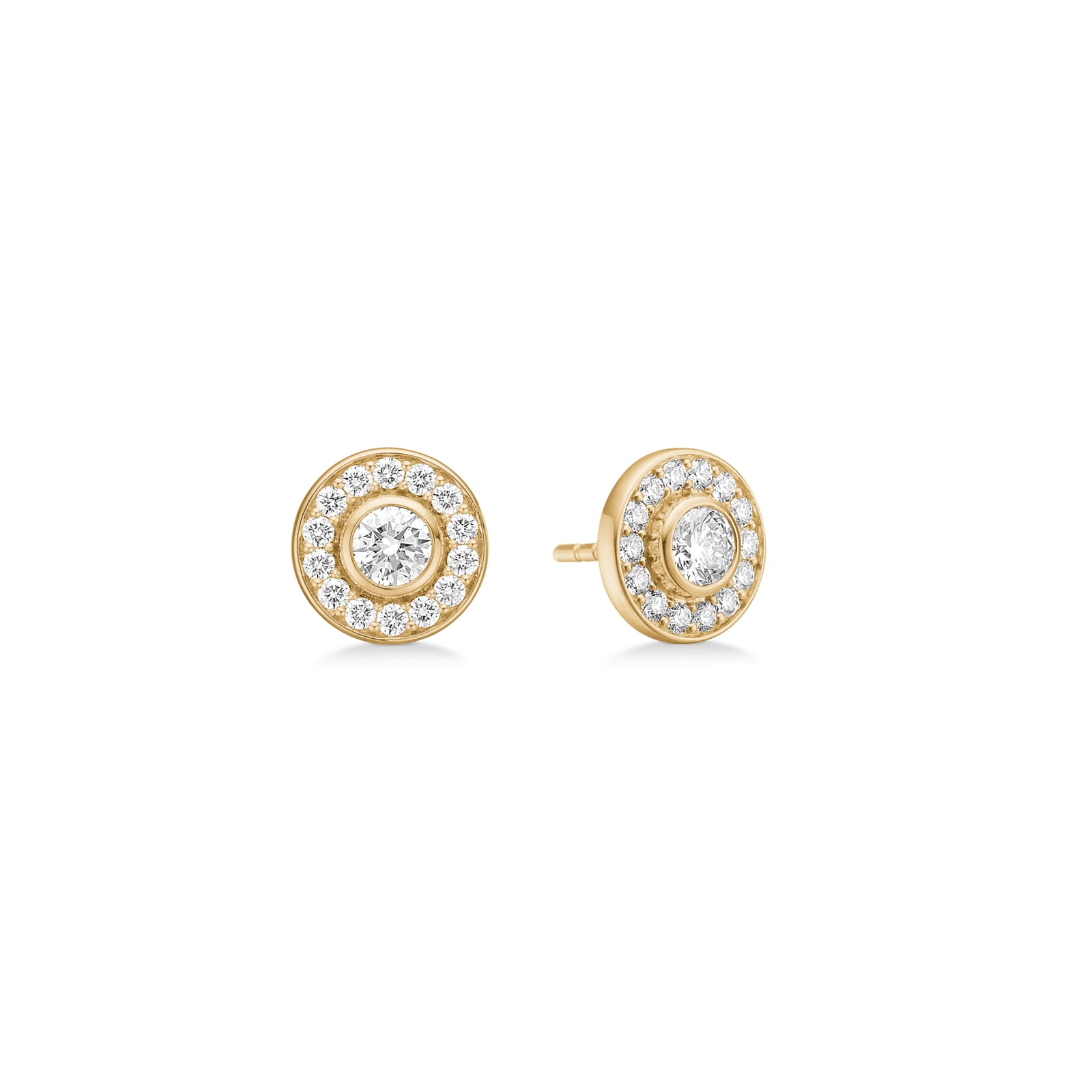 Gold ear studs set with diamonds