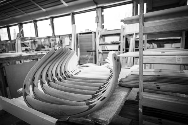 Arm and backrest pieces in the PP Møbler workshop