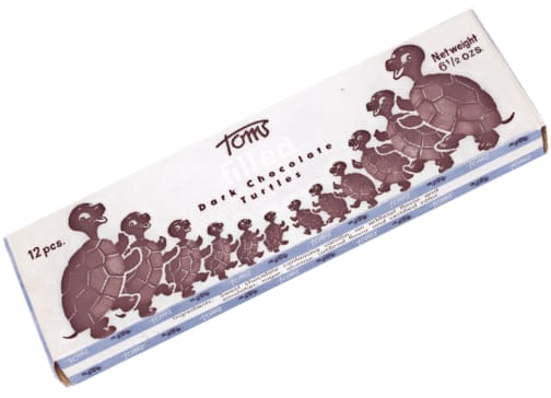A box of Toms dark chocolate turtles