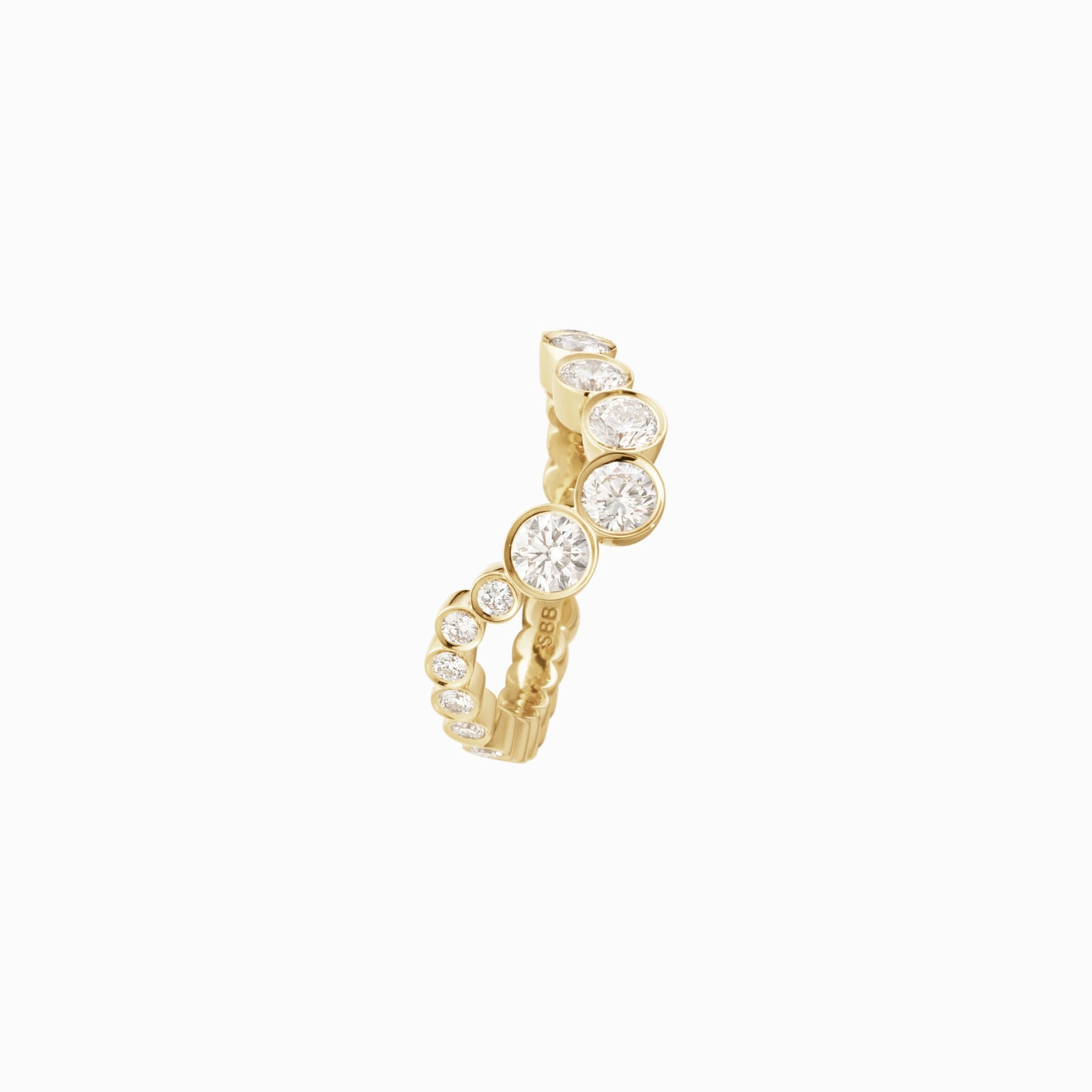 The Ensemble Ocean ring standing on its side, diamonds rising in a wave