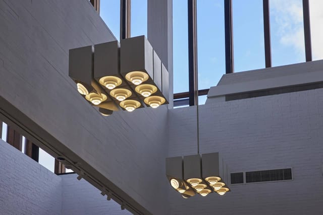 Lamps under the skylights of the central hall