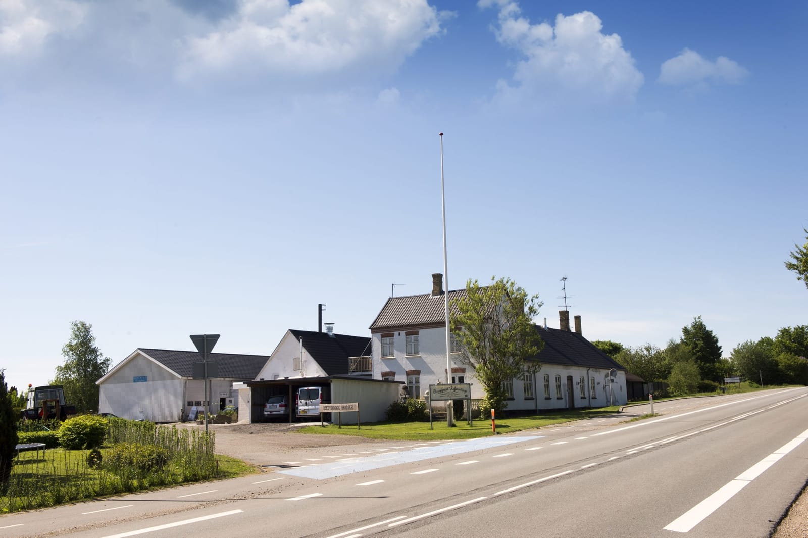 The brewery buildings by the road in Refsvindinge