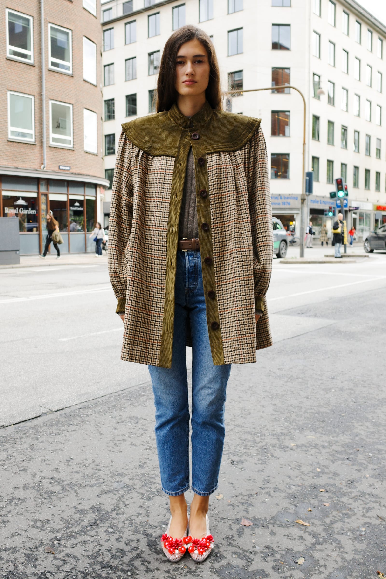 Caro coat in checked wool and velvet
