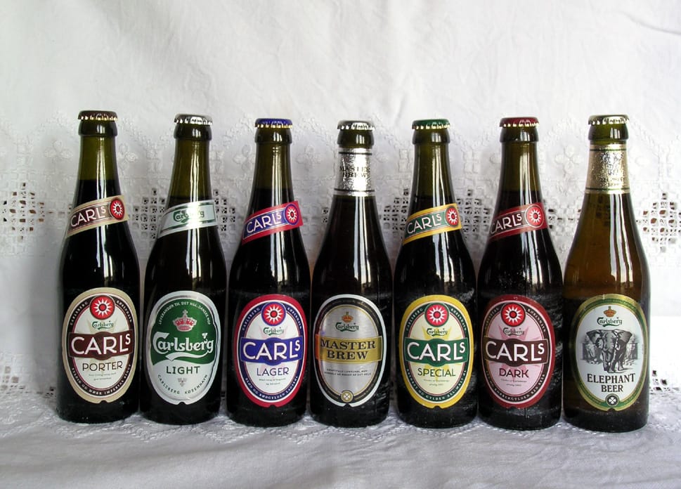 A range of Carlsberg beers in bottles