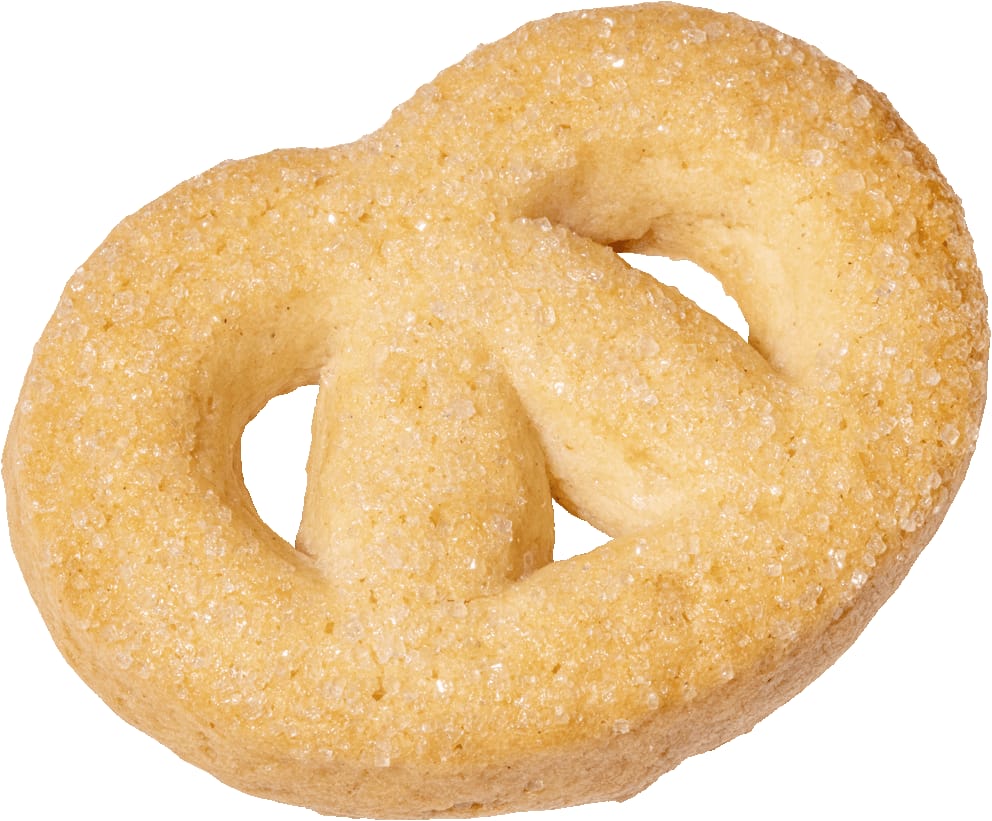 A Royal Dansk pretzel cookie with sugar