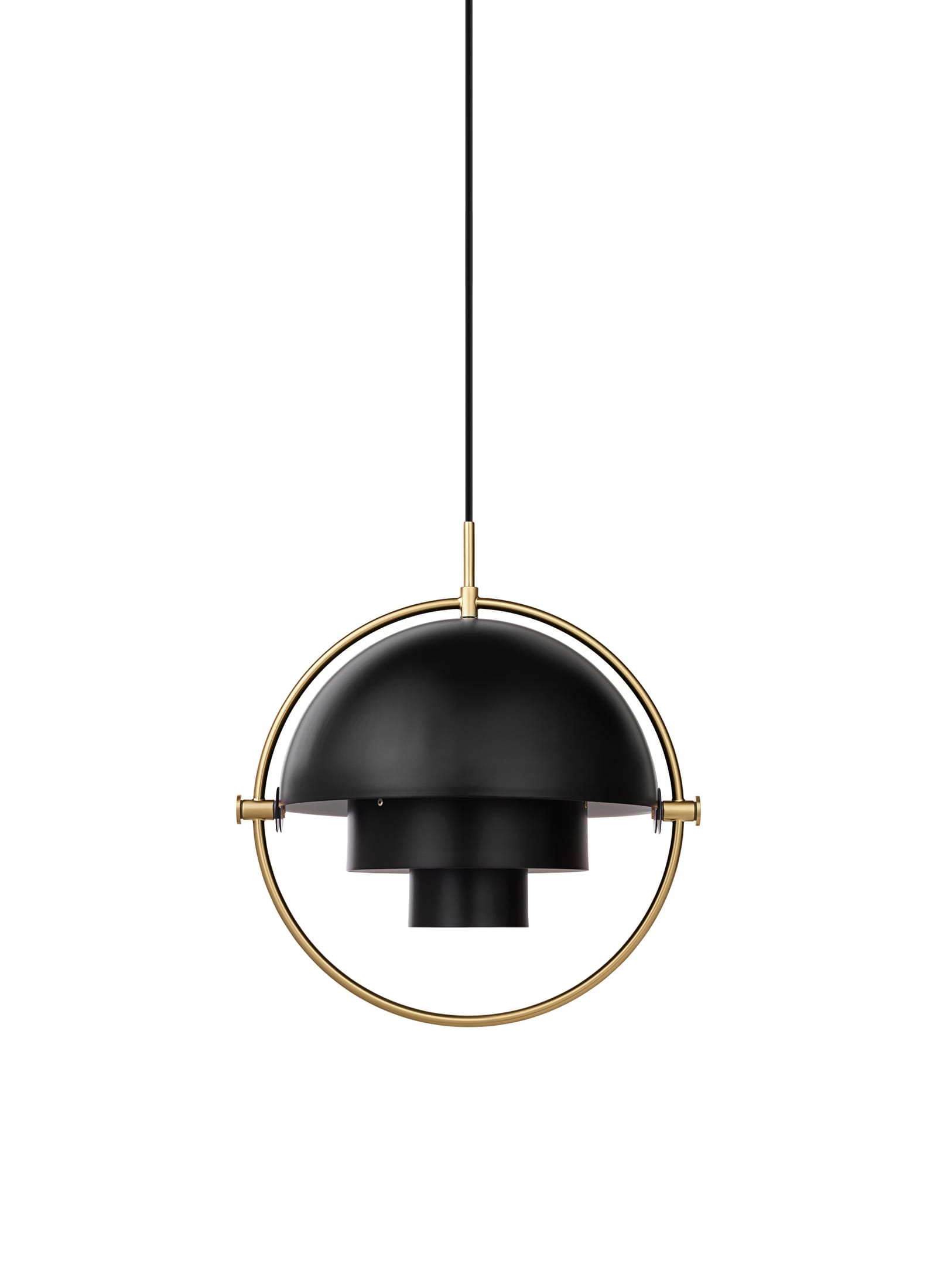 Multi-Lite Pendant, black shades in a brass ring