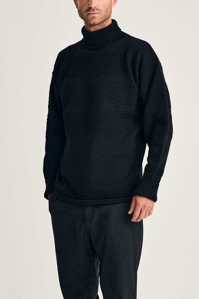 FISHERMAN sweater with high neck, navy blue