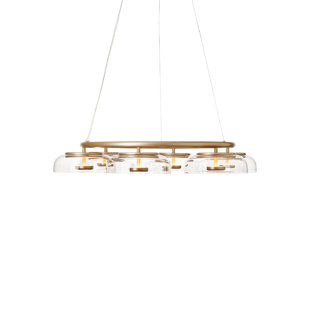 Blossi 6 chandelier, nordic gold and clear