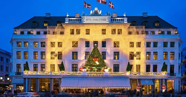 The hotel lit for Christmas