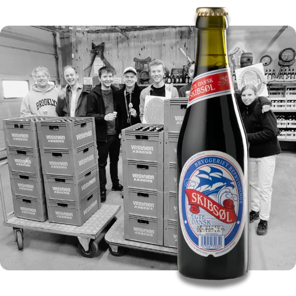 A bottle of Skibsøl before the brewery's team