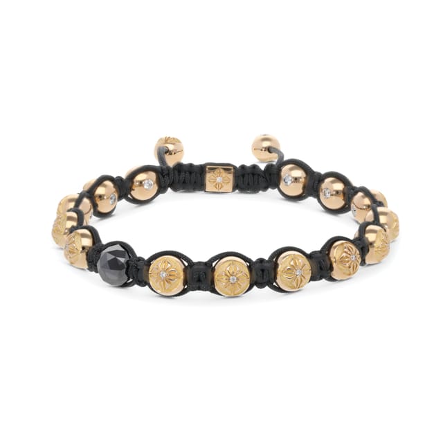 8mm braided bracelet in yellow gold with diamonds and a black diamond