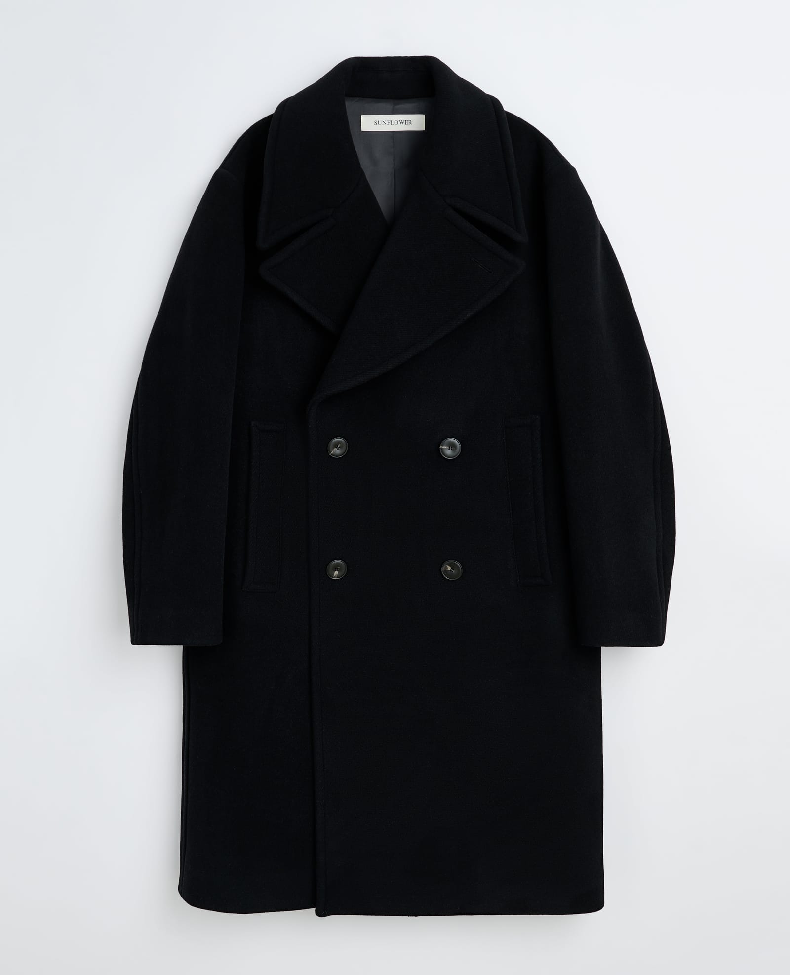 Double-breasted overcoat in black