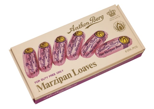 An early box of six wrapped marzipan loaves