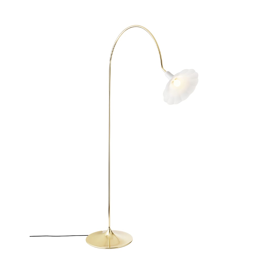 Petalii Floor in white and polished brass, lit