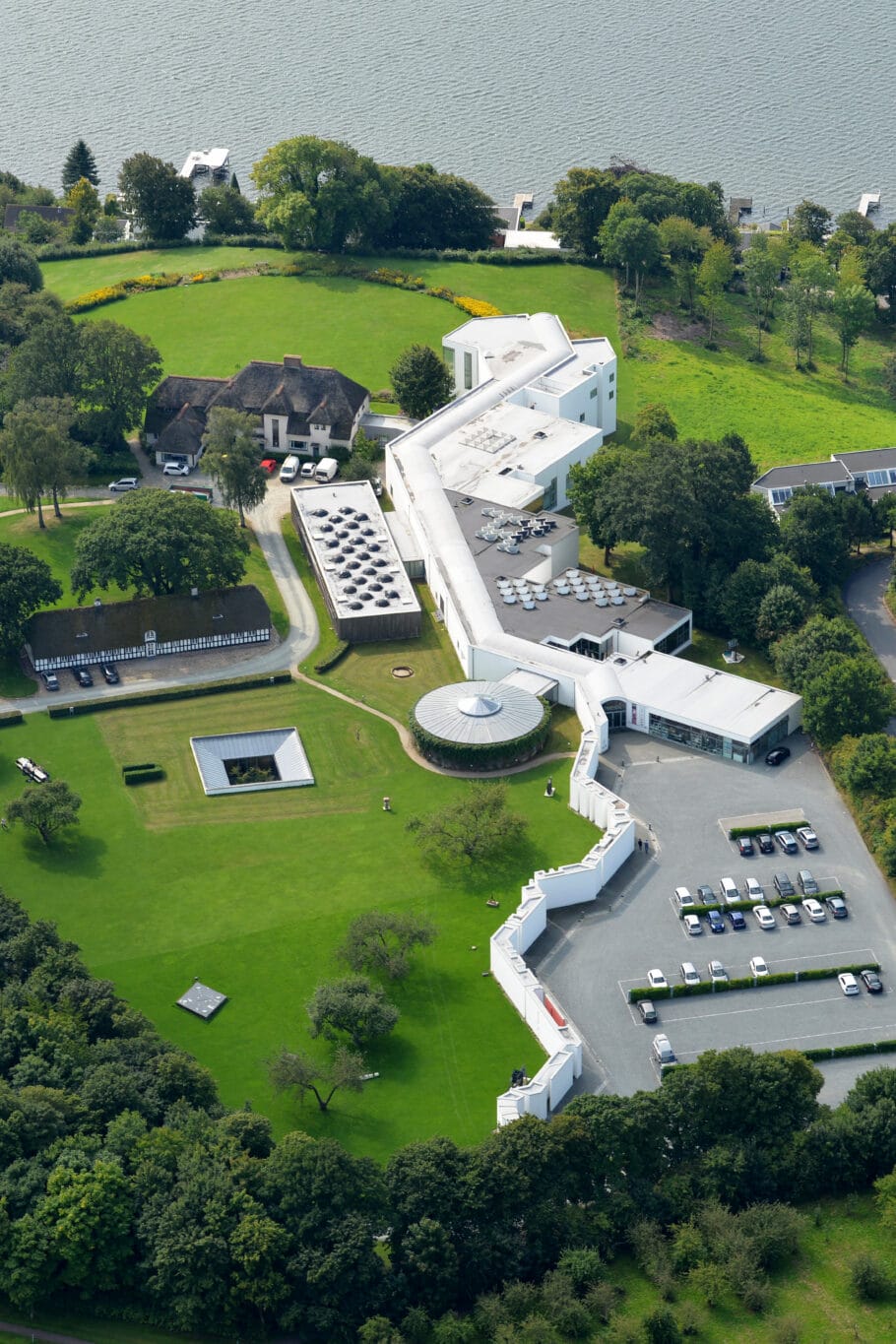 The museum and its park above Kolding Fjord, from the air