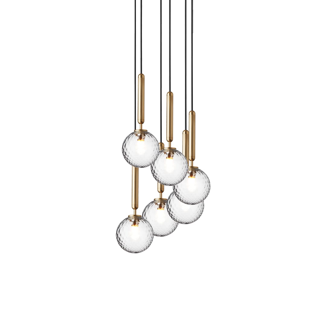 Miira 6 chandelier, brass and optic clear