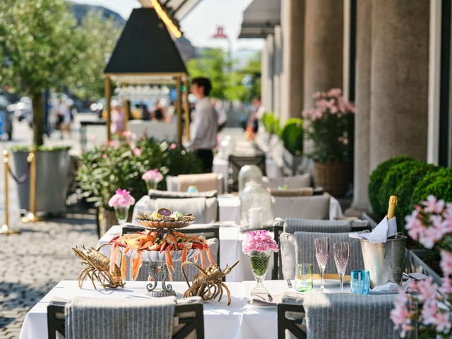 Tables outside Marchal in summer