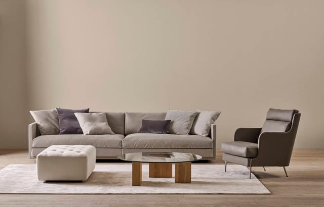 A 280 cm Great Ash sofa in grey corduroy with a footstool