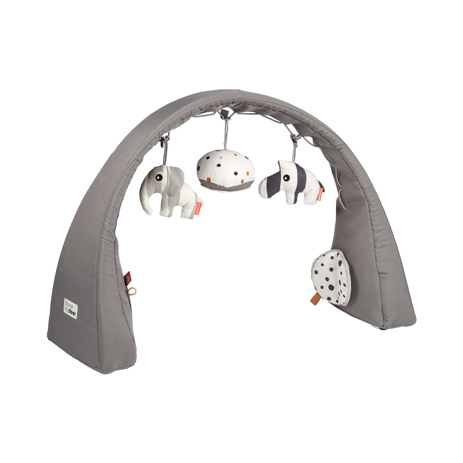 The Activity Gym in grey with its hanging Deer Friends toys