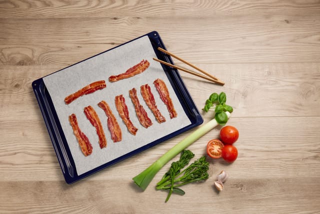 Tulip bacon rashers on a baking tray