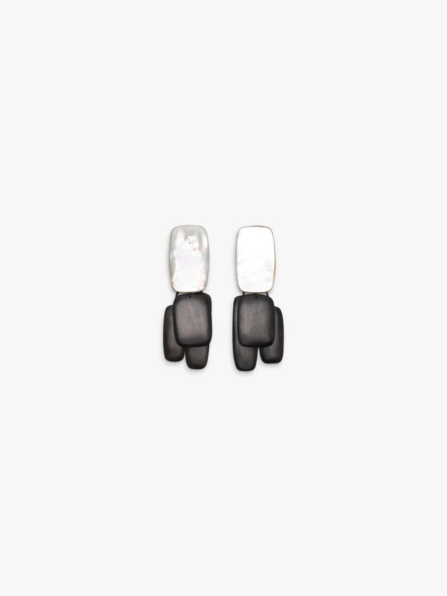 One-of-a-kind earrings in mother-of-pearl and ebony
