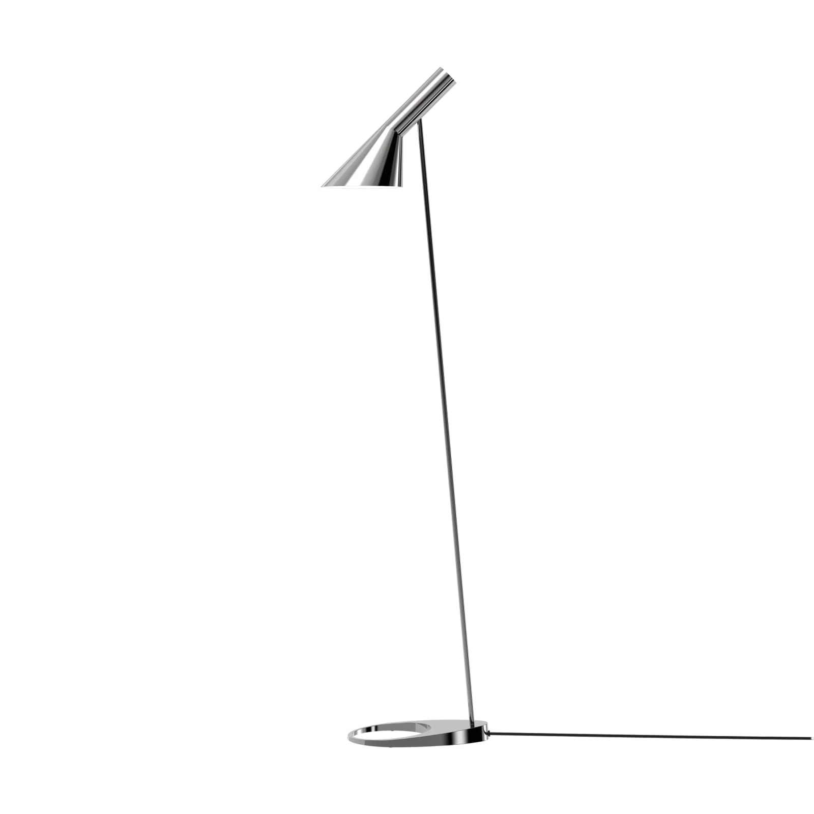 The AJ floor lamp with its tilted shade and ringed base
