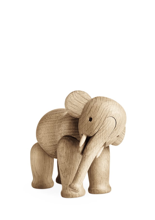 The Elephant small in oak, trunk lowered