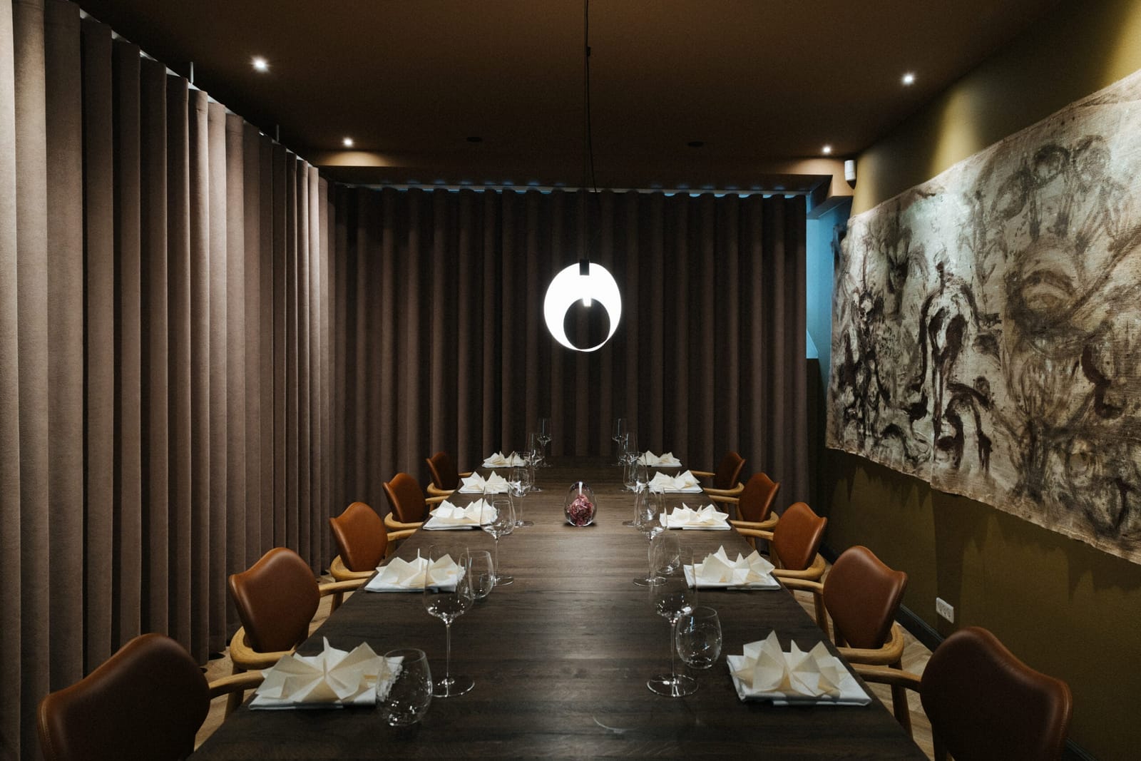 The private dining room, laid for dinner