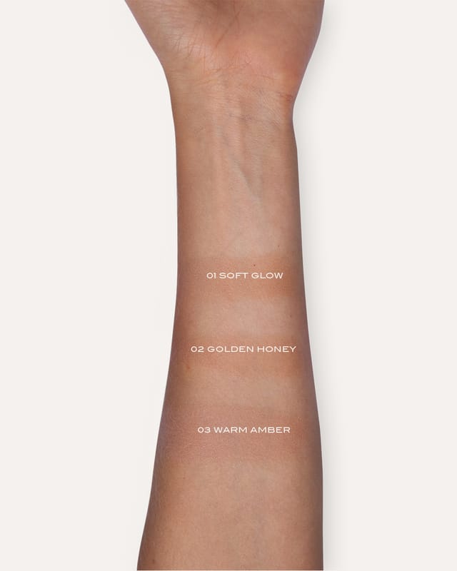 The three shades swatched on an arm