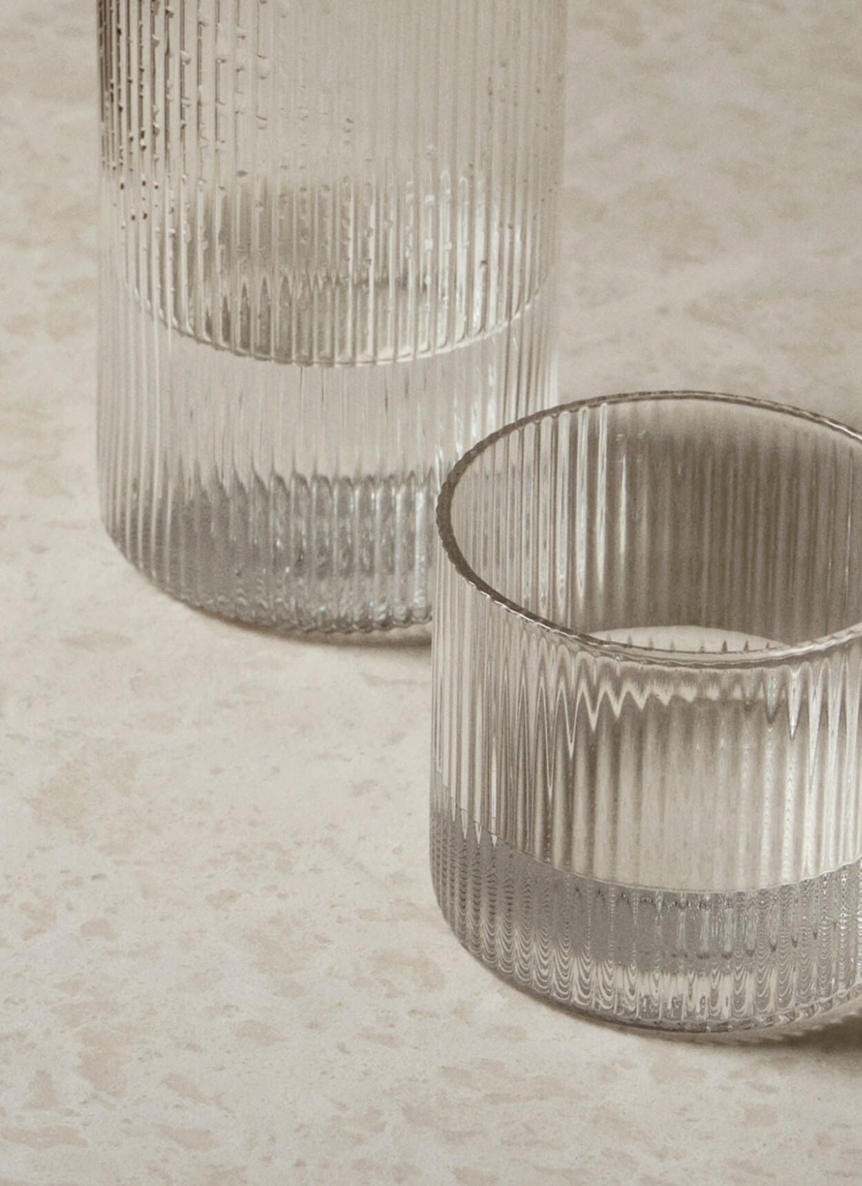 Fluted glass carafe and glass