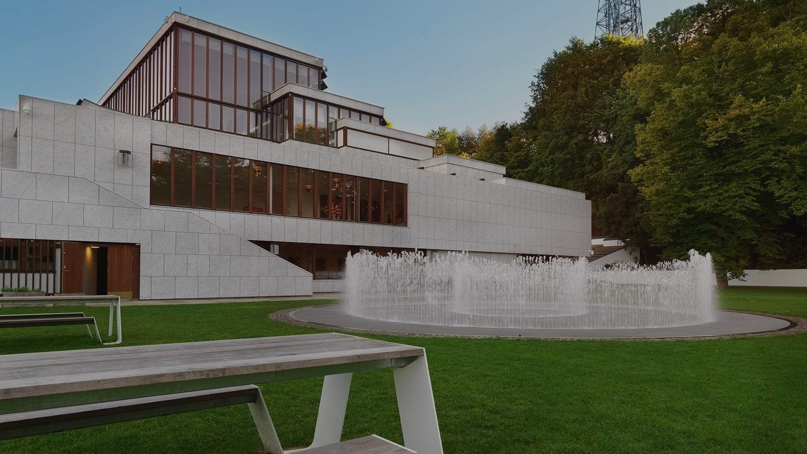 The marble museum and a fountain in the sculpture park