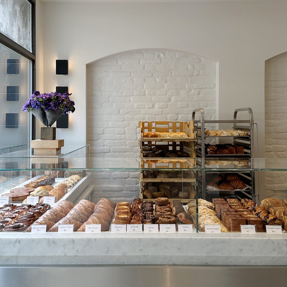 Croissants and pastries on the counter