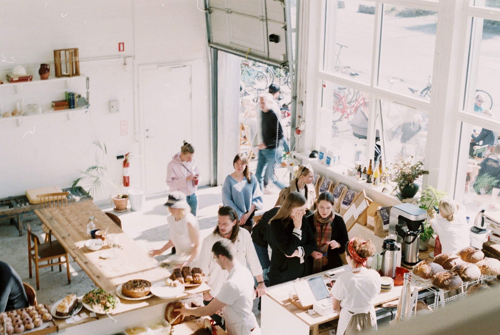 The bakery counter and long tables on Refshaleøen
