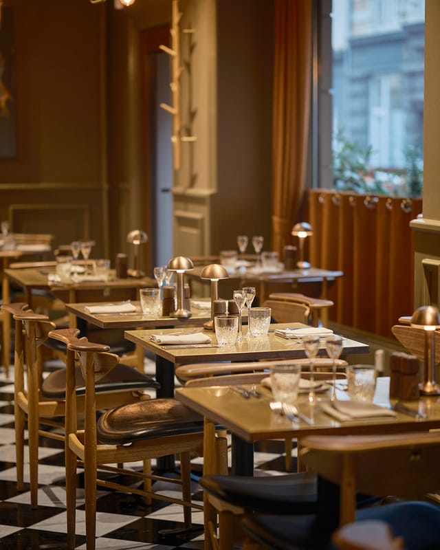 The dining room laid for lunch