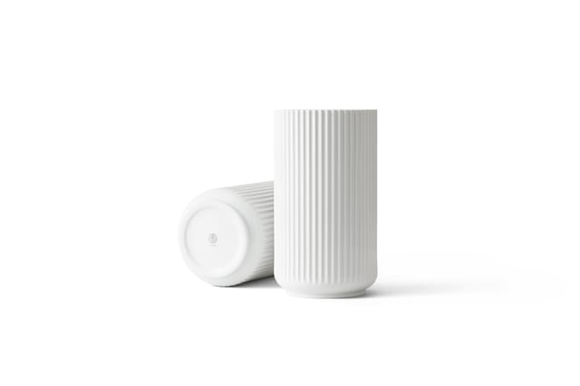 Lyngby vase in white porcelain, H31 cm, one standing and one on its side