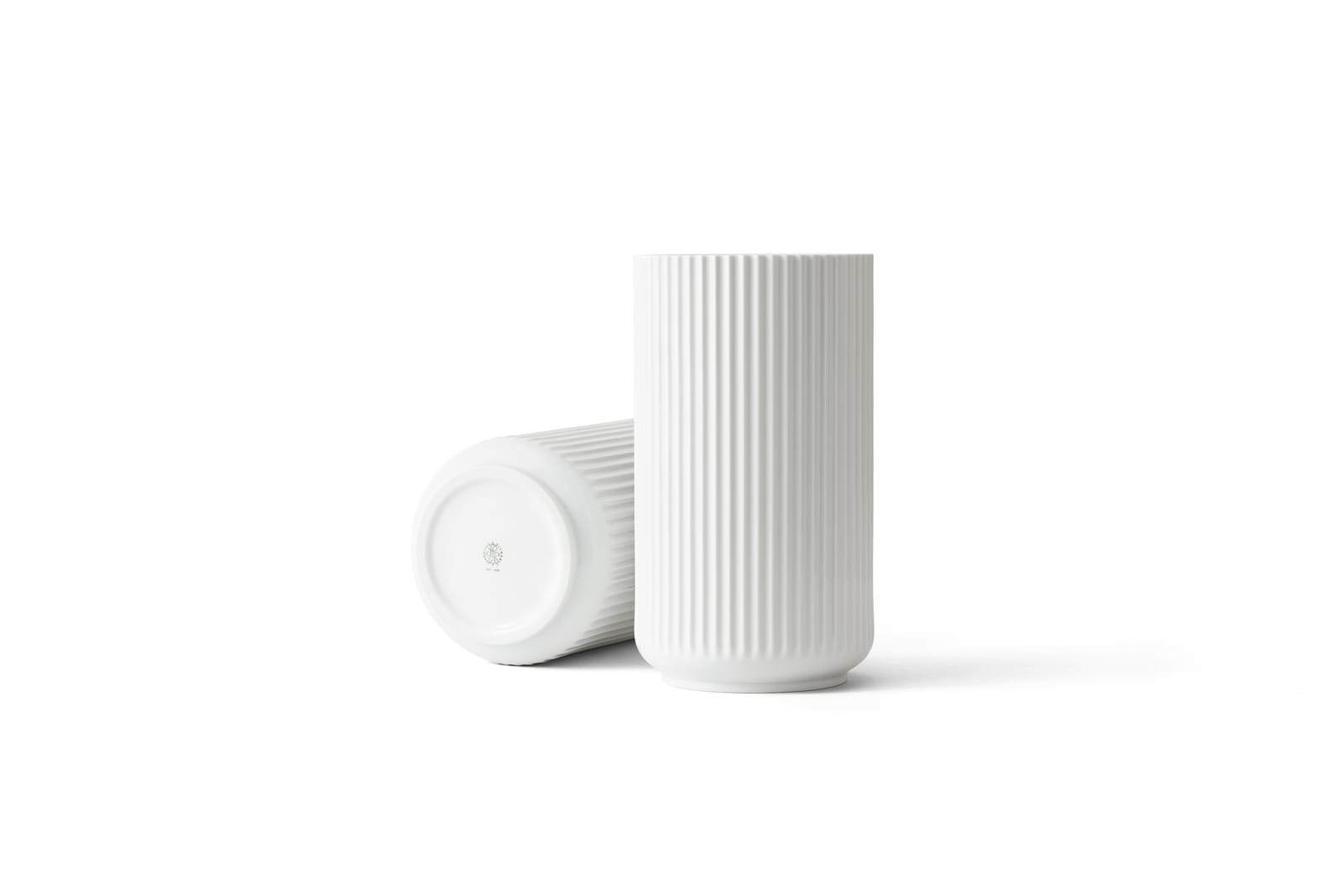 Lyngby vase in white porcelain, H31 cm, one standing and one on its side