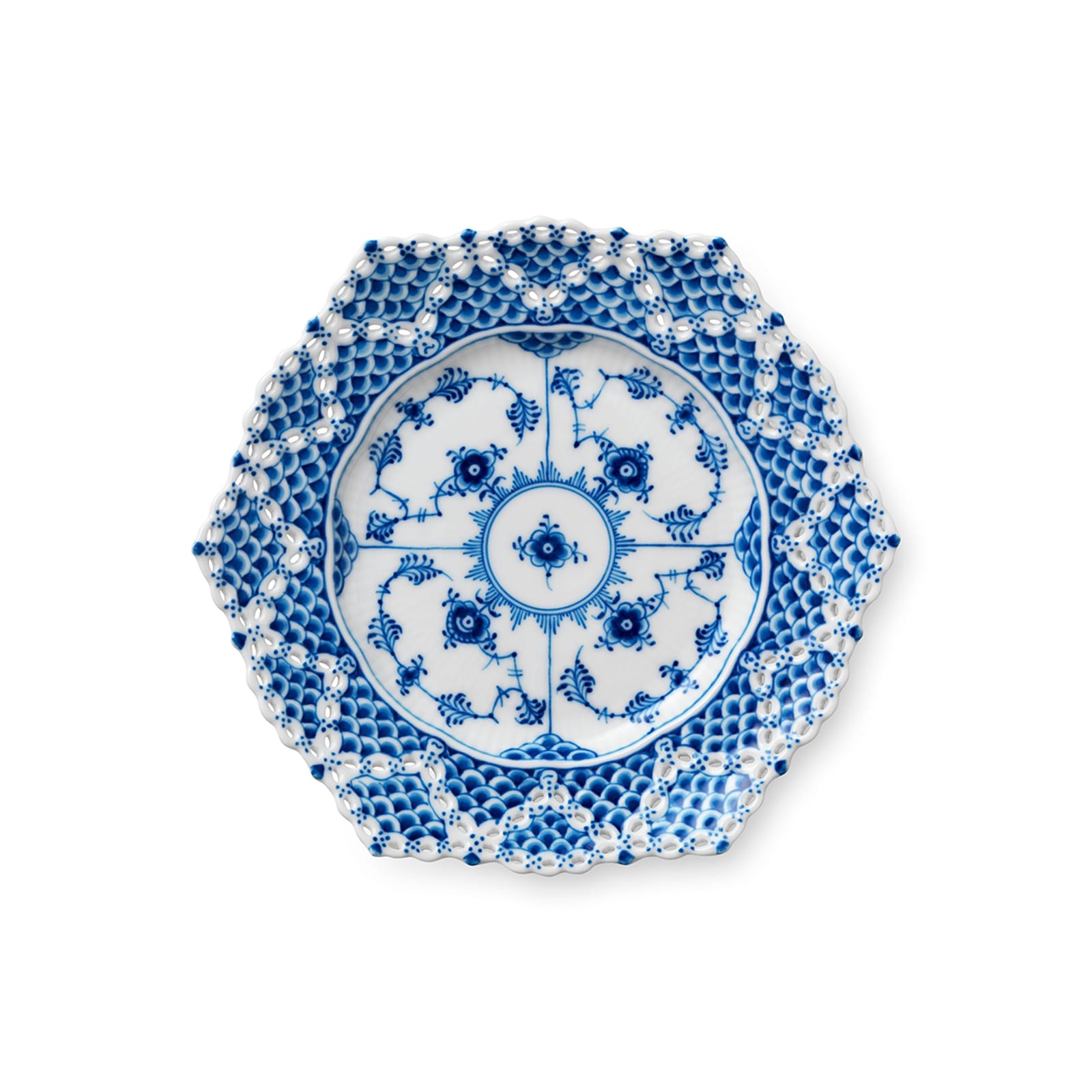 Blue Fluted Full Lace plate with double lace border