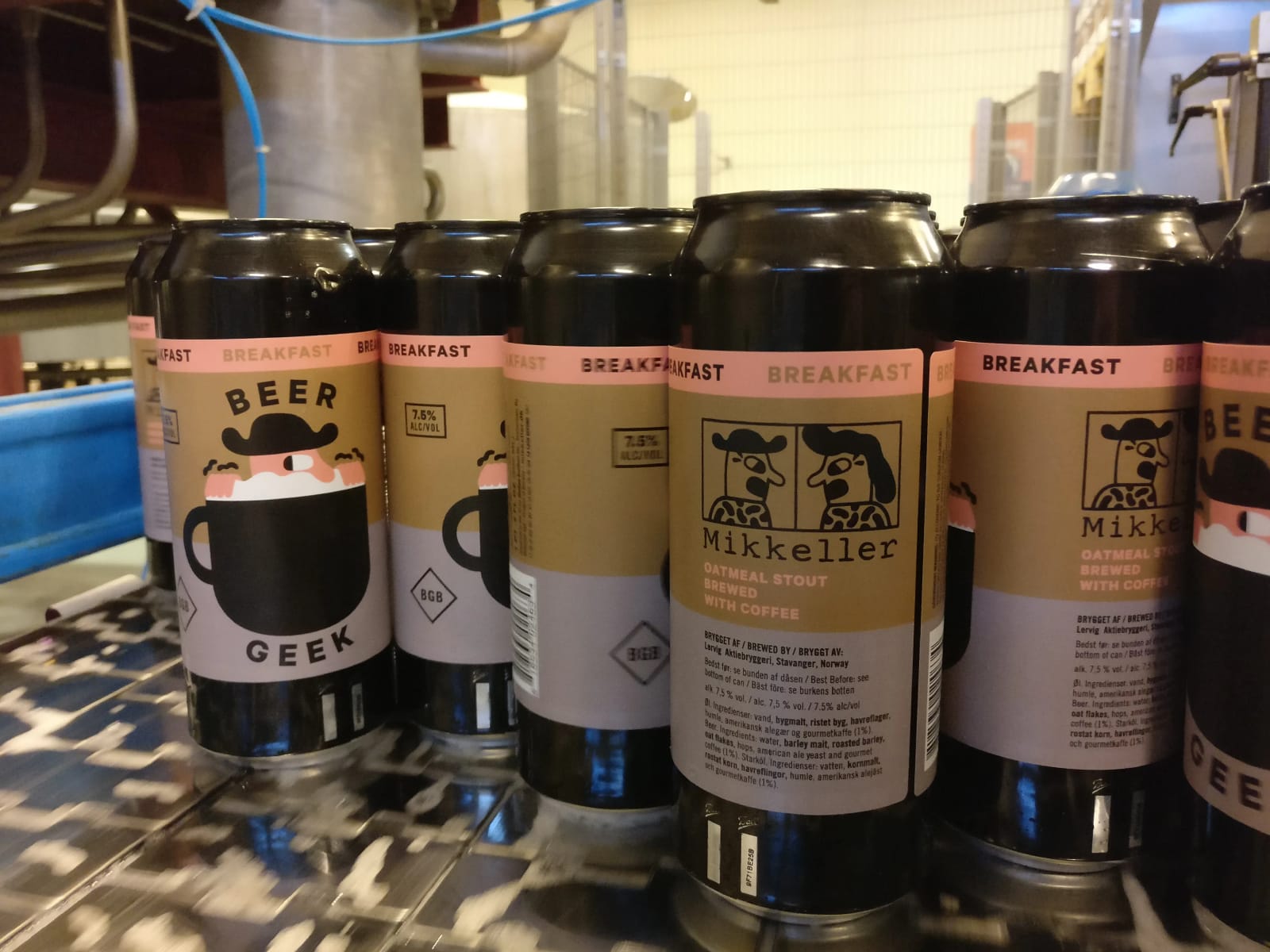 Cans of Beer Geek Breakfast at the brewery