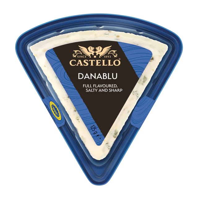A wedge of Castello Danablu in its pack