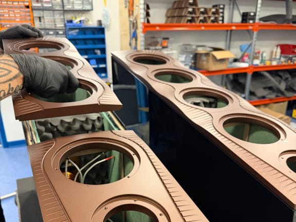 Machined aluminium baffles in the workshop