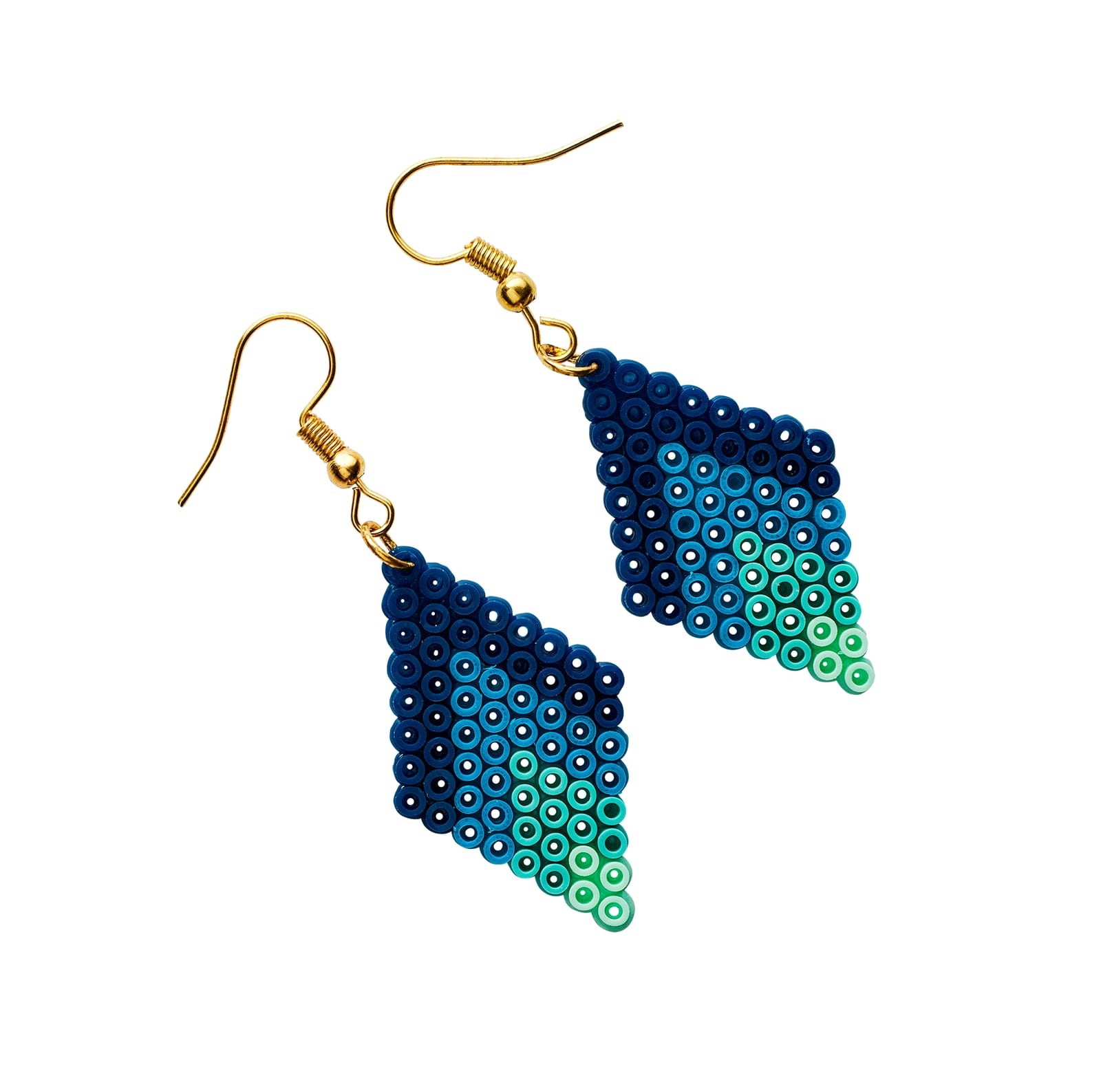 Earrings made from blue and green Hama Mini beads