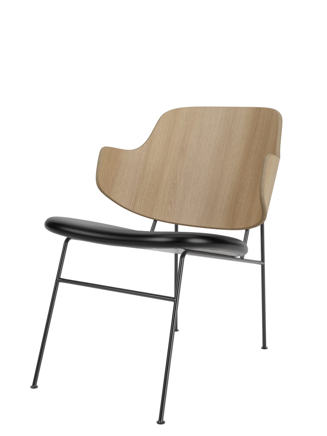 The Penguin Lounge Chair with an oak back and upholstered seat
